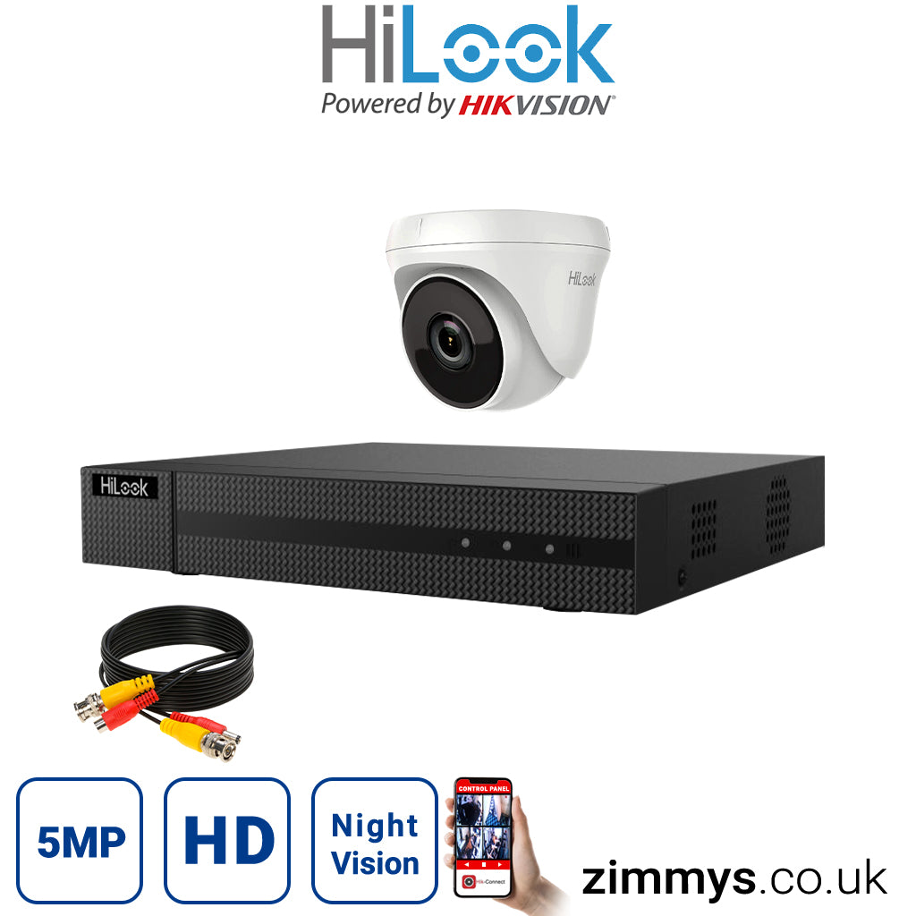 Hikvision HiLook 5MP CCTV Kit 4 Channel DVR (DVR-204U-K1) with 1x Turret (THC-T250-M White) Without HDD