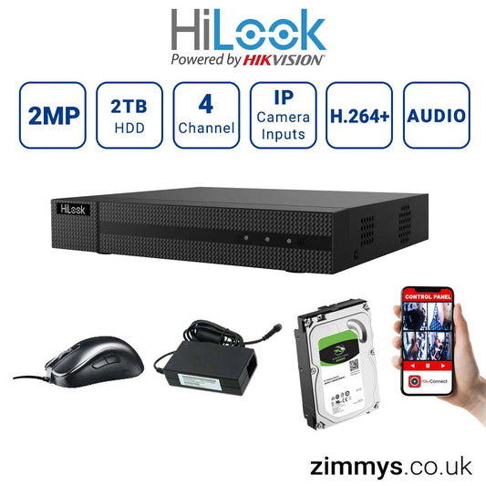Hikvision HiLook 2MP 4 CH DVR (DVR 204G-F1) with 2TB HDD