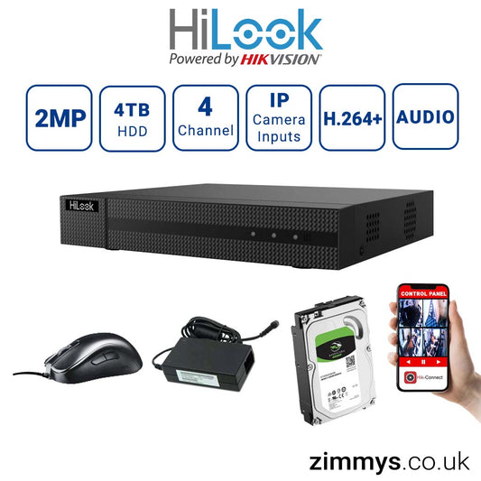 Hikvision  HiLook 2MP 4 CH DVR (DVR 204G-F1) with 4TB HDD