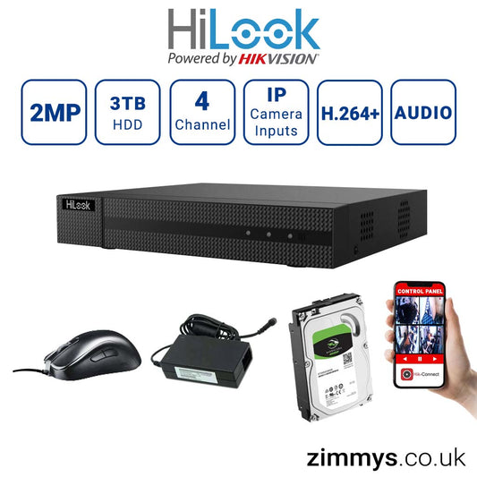 Hikvision  HiLook 2MP 4 CH DVR (DVR 204G-F1) with 3TB HDD