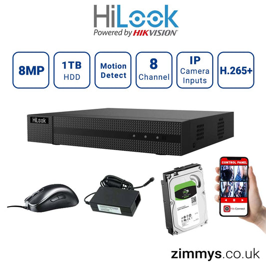 Hikvision HiLook 8MP 8CH DVR (208U-M1) with 1TB HDD
