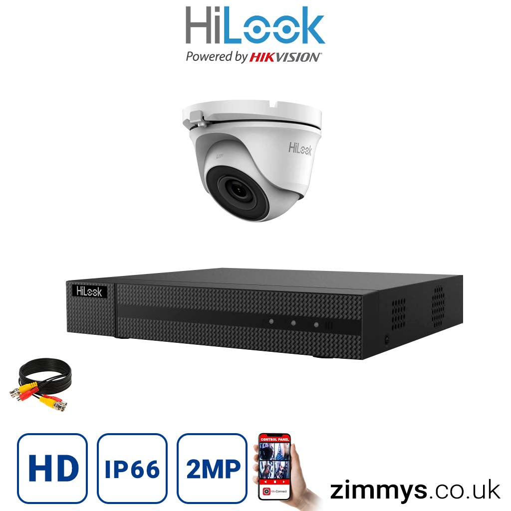 Hikvision HiLook 2MP CCTV Kit 4 Channel DVR (DVR-204Q-F1) with 1x Turret (THC-T120-MC White) Without HDD