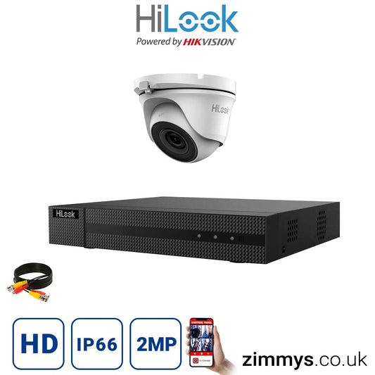 Hikvision HiLook 2MP CCTV Kit 8 Channel DVR (DVR-208Q-F1) with 1x Turret (THC-T120-MC White) Without HDD