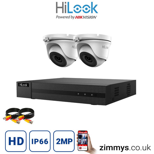 Hikvision HiLook 2MP CCTV Kit 4 Channel DVR (DVR-204Q-F1) with 2x Turret (THC-T120-MC White) Without HDD