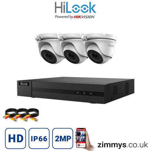 Hikvision HiLook 2MP CCTV Kit 4 Channel DVR (DVR-204G-F1) with 3x Turret (THC-T120-MC White) Without HDD
