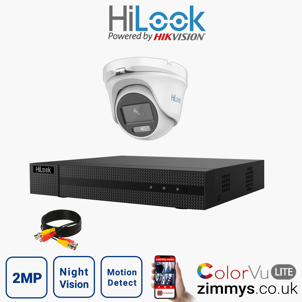 Hikvision HiLook 2MP CCTV Kit 4 Channel DVR (DVR-204G-F1) with 1x Turret (THC-T129M White) Without HDD
