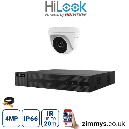 Hikvision HiLook 4MP CCTV Kit 4 Channel DVR (DVR-204Q-K1) with 1x Turret (THC-T140-M White) Without HDD