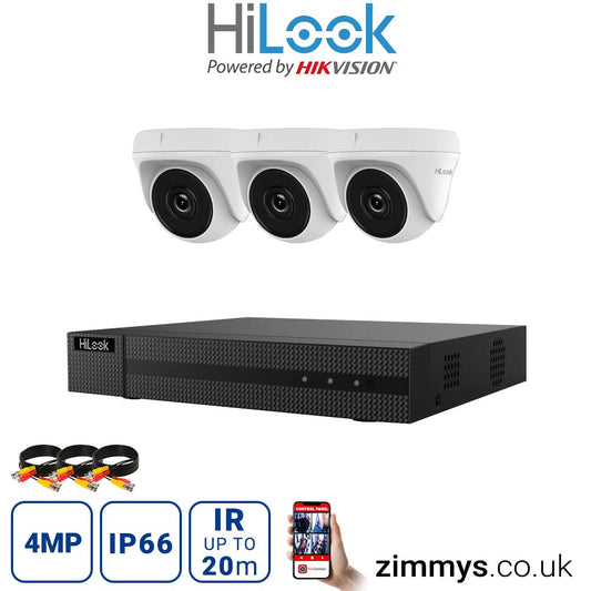Hikvision HiLook 4MP CCTV Kit 4 Channel DVR (DVR-204Q-K1) with 3x Turret (THC-T140-M White) without HDD