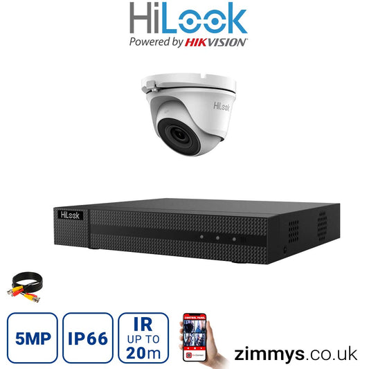 Hikvision HiLook 5MP CCTV Kit 4 Channel DVR (DVR-204Q-K1) with 1x Turret (THC-T150-M White) without HDD