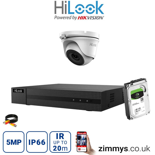Hikvision HiLook 5MP CCTV Kit 4 Channel DVR (DVR-204Q-K1) with 1x Turret (THC-T150-M White) and 500 GB HDD