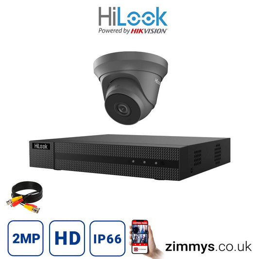 Hikvision HiLook 2MP CCTV Kit 4 Channel DVR (DVR-204Q-F1) with 1x Turret (THC-T220-M grey) Without HDD