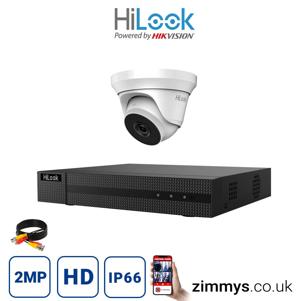 Hikvision HiLook 2MP CCTV Kit 4 Channel DVR (DVR-204G-K1) with 1x Turret (THC-T220-M White) Without HDD