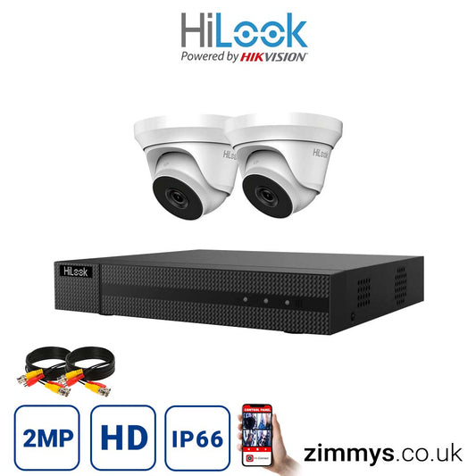 Hikvision HiLook 2MP CCTV Kit 4 Channel DVR (DVR-204Q-F1) with 2x Turret (THC-T220-M White) Without HDD
