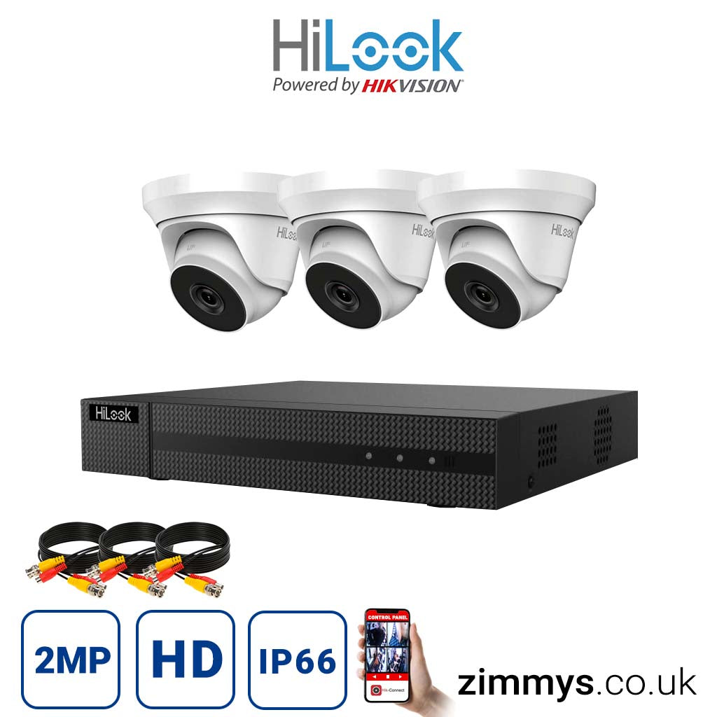 Hikvision HiLook 2MP CCTV Kit 4 Channel DVR (DVR-204Q-F1) with 3x Turret (THC-T220-M White) Without HDD