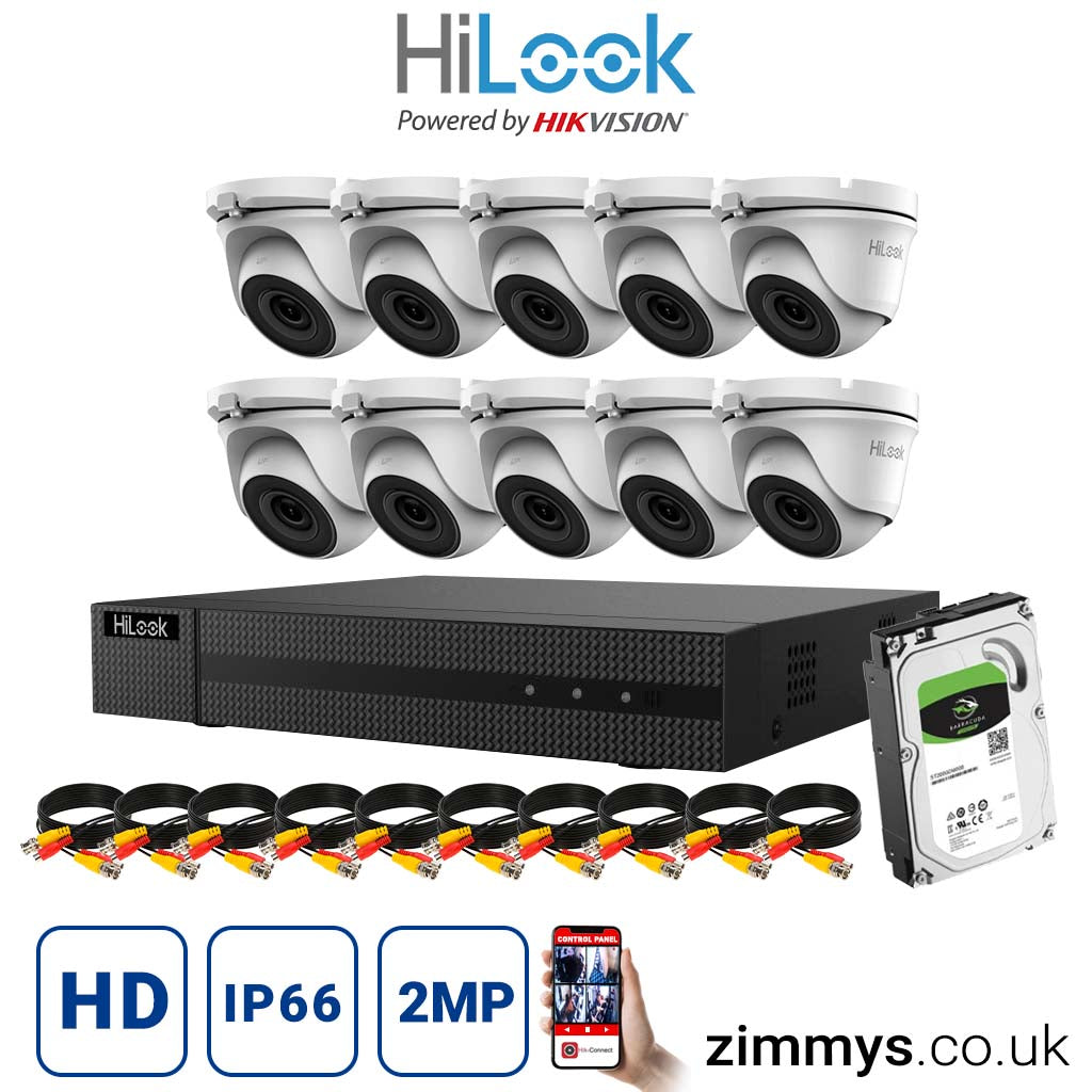 HIKVISION  HiLook 2MP CCTV Kit 16CH DVR (DVR-216Q-F1) with 10x 2MP Night Vision Camera (THC-T120-MC) and 4TB HDD