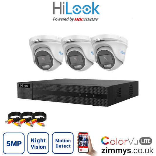 Hikvision HiLook 5MP CCTV Kit 4 Channel DVR (DVR-204U-K1) with 3x Turret (THC-T159M White) Without HDD