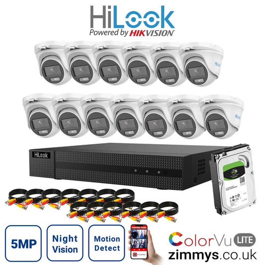 HIKVISION HiLook 5MP CCTV Kit 16CH DVR (DVR-216U-K1) with 13x 3K ColorVu-Audio Camera (THC-T159-MS) and 6TB HDD