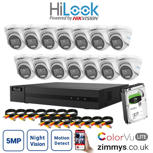 HIKVISION HiLook 5MP CCTV Kit 16CH DVR (DVR-216U-K1) with 14x 3K ColorVu-Audio Camera (THC-T159-MS) and 6TB HDD