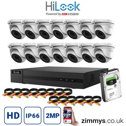 HIKVISION  HiLook 2MP CCTV Kit 16CH DVR (DVR-216Q-F1) with 14x 2MP Night Vision Camera (THC-T120-MC) and 4TB HDD