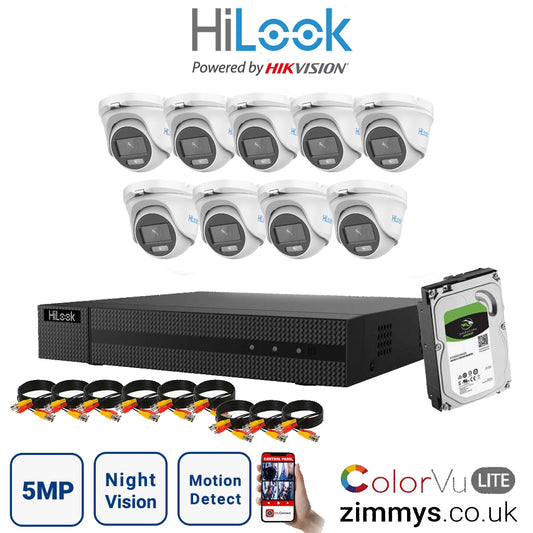 HIKVISION HiLook 5MP CCTV Kit 16CH DVR (DVR-216U-K1) with 9x 3K ColorVu-Audio Camera (THC-T159-MS) and 6TB HDD