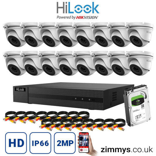 HIKVISION  HiLook 2MP CCTV Kit 16CH DVR (DVR-216Q-F1) with 16x 2MP Night Vision Camera (THC-T120-MC) and 2TB HDD