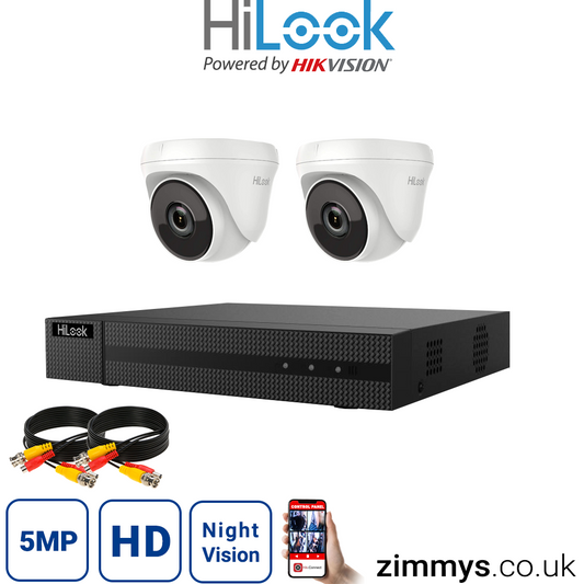 Hikvision HiLook 5MP CCTV Kit 4 Channel DVR (DVR-204U-K1) with 2x Turret (THC-T250-M White) without HDD