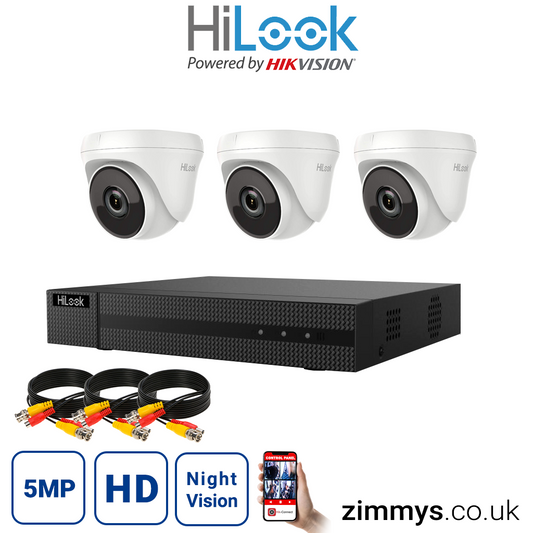 Hikvision HiLook 5MP CCTV Kit 4 Channel DVR (DVR-204U-K1) with 3x Turret (THC-T250-M White) without HDD