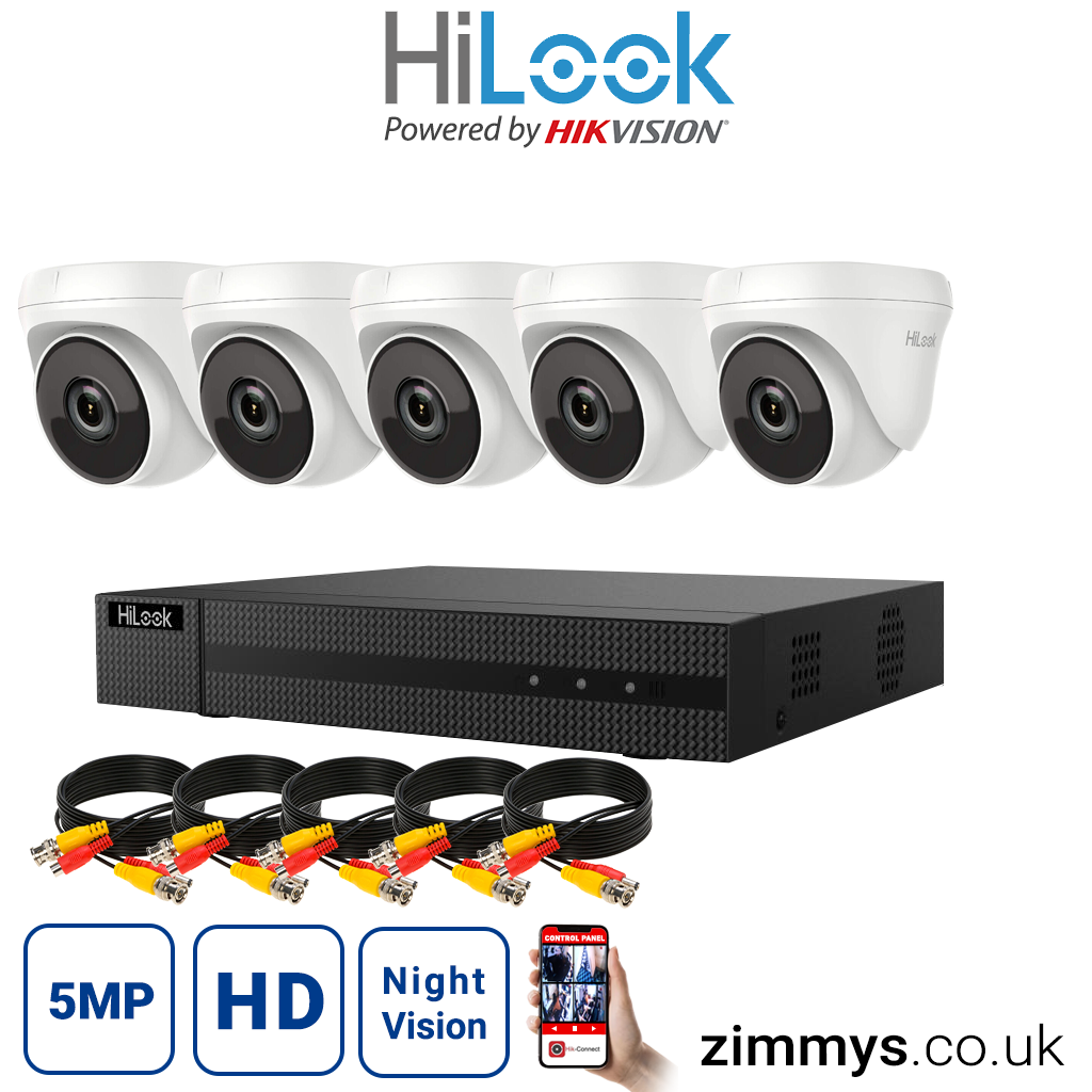 Hikvision HiLook 5MP CCTV Kit 8 Channel DVR (DVR-208U-K1) with 5x Turret (THC-T250-M White) without HDD