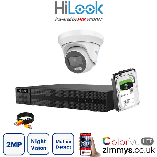 Hikvision HiLook 2MP CCTV Kit 4 Channel DVR (DVR-204G-F1) with 1x Turret (THC-T229-M White) and 4TB HDD