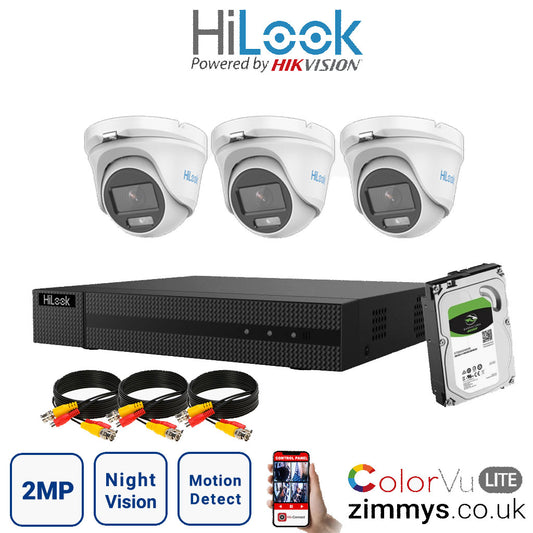 Hikvision HiLook 2MP CCTV Kit 4 Channel DVR (DVR-204G-F1) with 3x Turret (THC-T129M White) and 1TB HDD