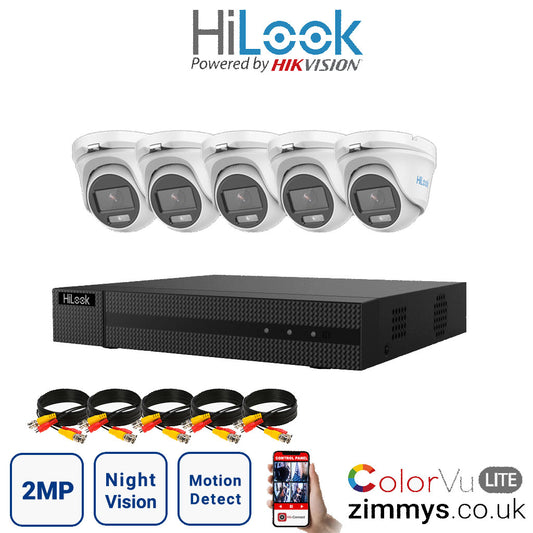 Hikvision HiLook 2MP CCTV Kit 8 Channel DVR (DVR-208G-F1) with 5x Turret (THC-T129M White) Without HDD