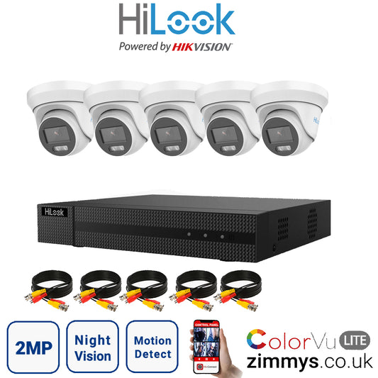 Hikvision HiLook 2MP CCTV Kit 8 Channel DVR (DVR-208G-F1) with 5x Turret (THC-T229M White) Without HDD