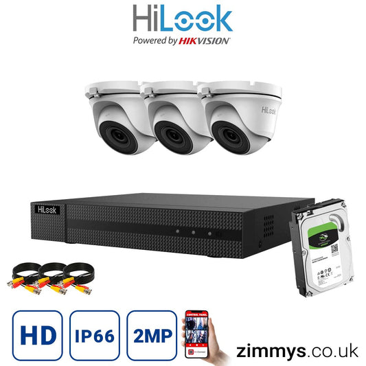 Hikvision HiLook 2MP CCTV Kit 4CH DVR (DVR-204G-F1) with 3x 2MP Night Vision Camera (THC-T120-MC) and 2TB HDD