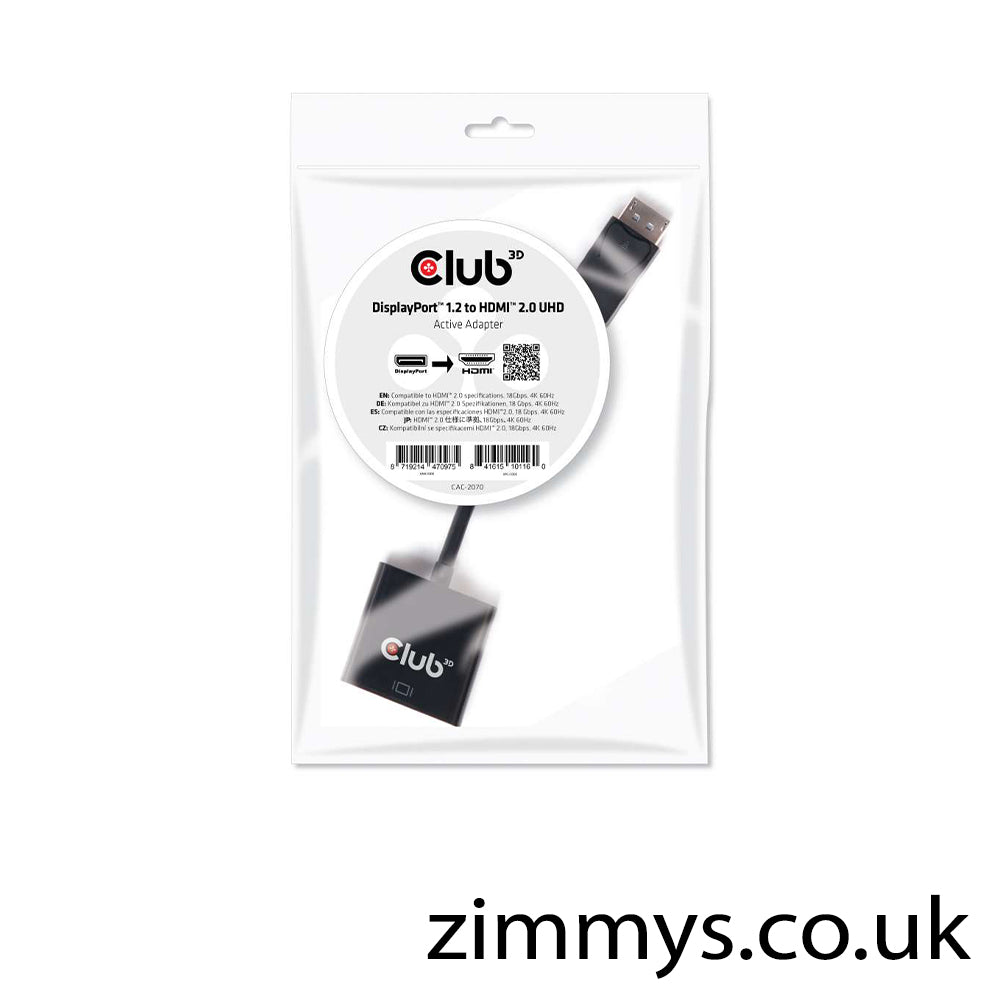 Club3D DisplayPort 1.2 to HDMI 2.0 UHD Active Adapter