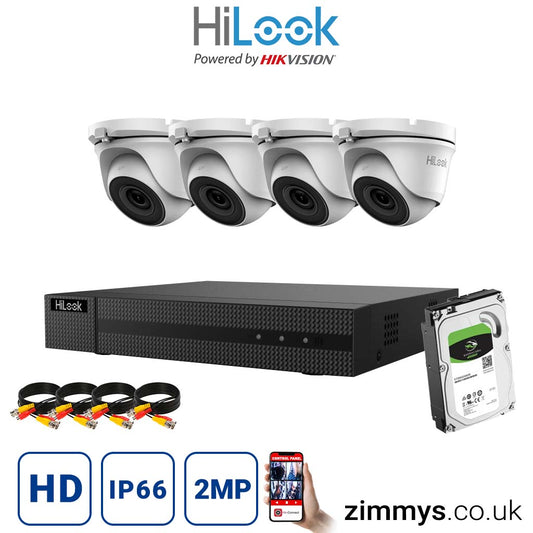 Hikvision HiLook 2MP CCTV Kit 8CH DVR (DVR-208G-F1) with 4x 2MP Night Vision Camera (THC-T120-MC) and 2TB HDD