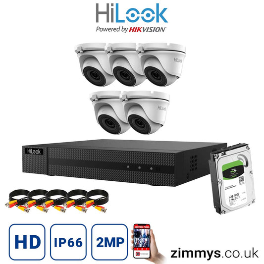 Hikvision HiLook 2MP CCTV Kit 8CH DVR (DVR-208G-F1) with 5x 2MP Night Vision Camera (THC-T120-MC) and 1TB HDD