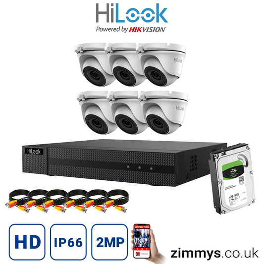 Hikvision HiLook 2MP CCTV Kit 8CH DVR (DVR-208G-F1) with 6x 2MP Night Vision Camera (THC-T120-MC) and 2TB HDD