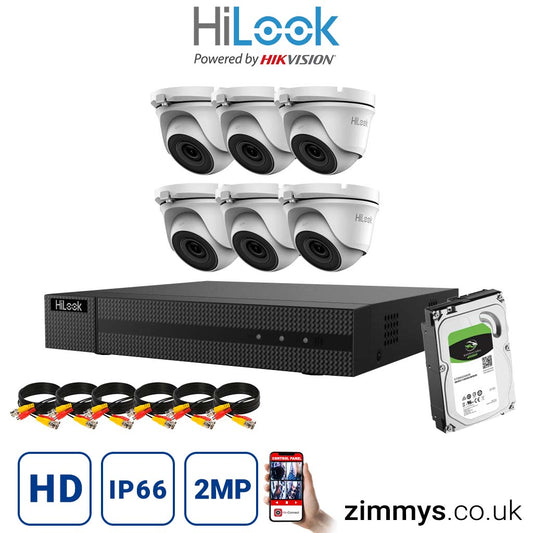 Hikvision HiLook 2MP CCTV Kit 8CH DVR (DVR-208G-F1) with 6x 2MP Night Vision Camera (THC-T120-MC) and 1TB HDD