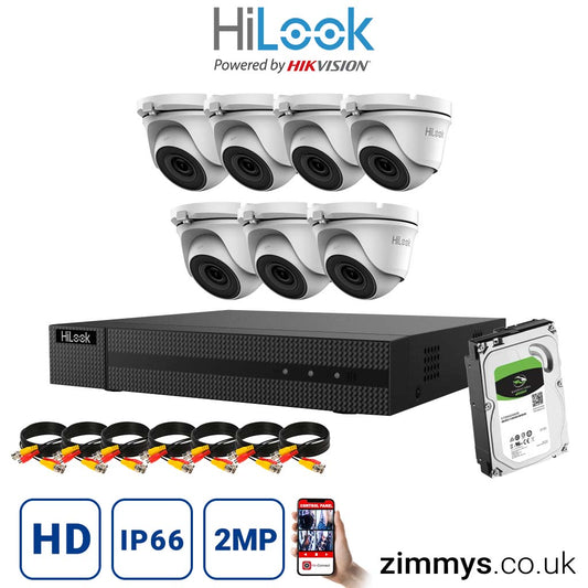 Hikvision HiLook 2MP CCTV Kit 8CH DVR (DVR-208G-F1) with 7x 2MP Night Vision Camera (THC-T120-MC) and 1TB HDD