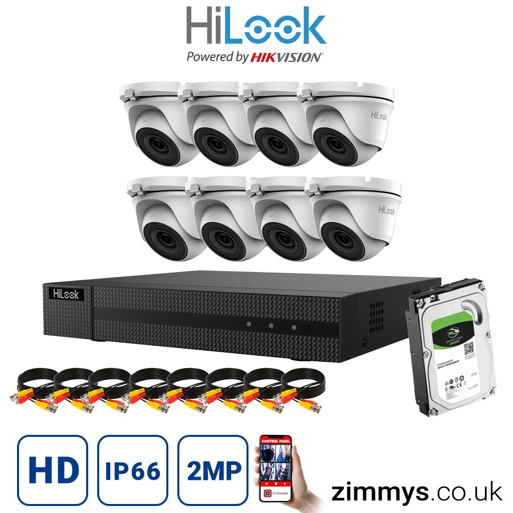 HIKVISION  HiLook 2MP CCTV Kit 16CH DVR (DVR-216Q-F1) with 8x 2MP Night Vision Camera (THC-T120-MC) and 1TB HDD