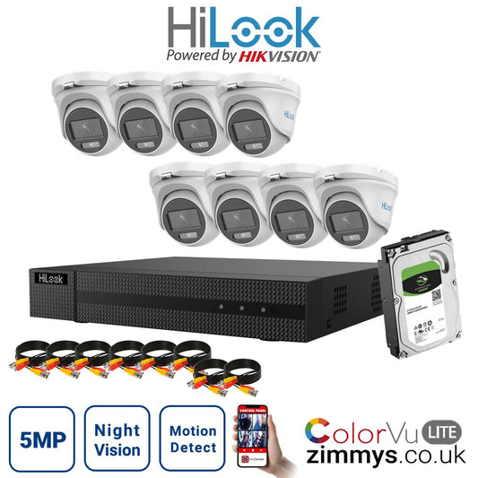 HIKVISION HiLook 5MP CCTV Kit 16CH DVR (DVR-216U-K1) with 8x 3K ColorVu-Audio Camera (THC-T159-MS) and 4TB HDD