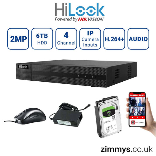 Hikvision HiLook 2MP 4 CH DVR (DVR 204G-F1) with 6TB HDD