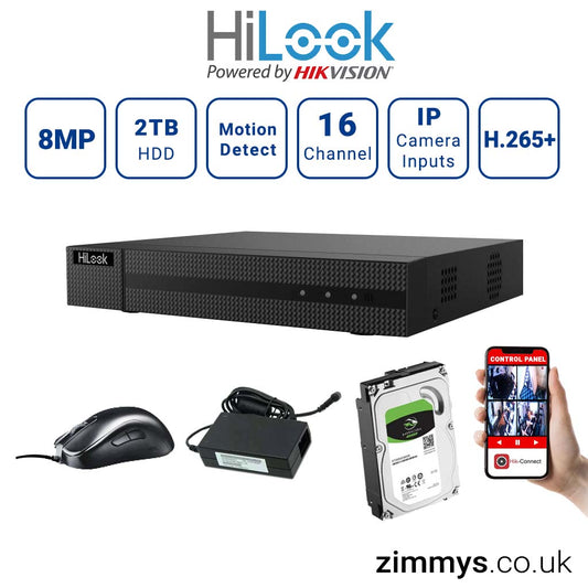 Hikvision HiLook 8MP 16CH DVR (216U-M2) with 2TB HDD