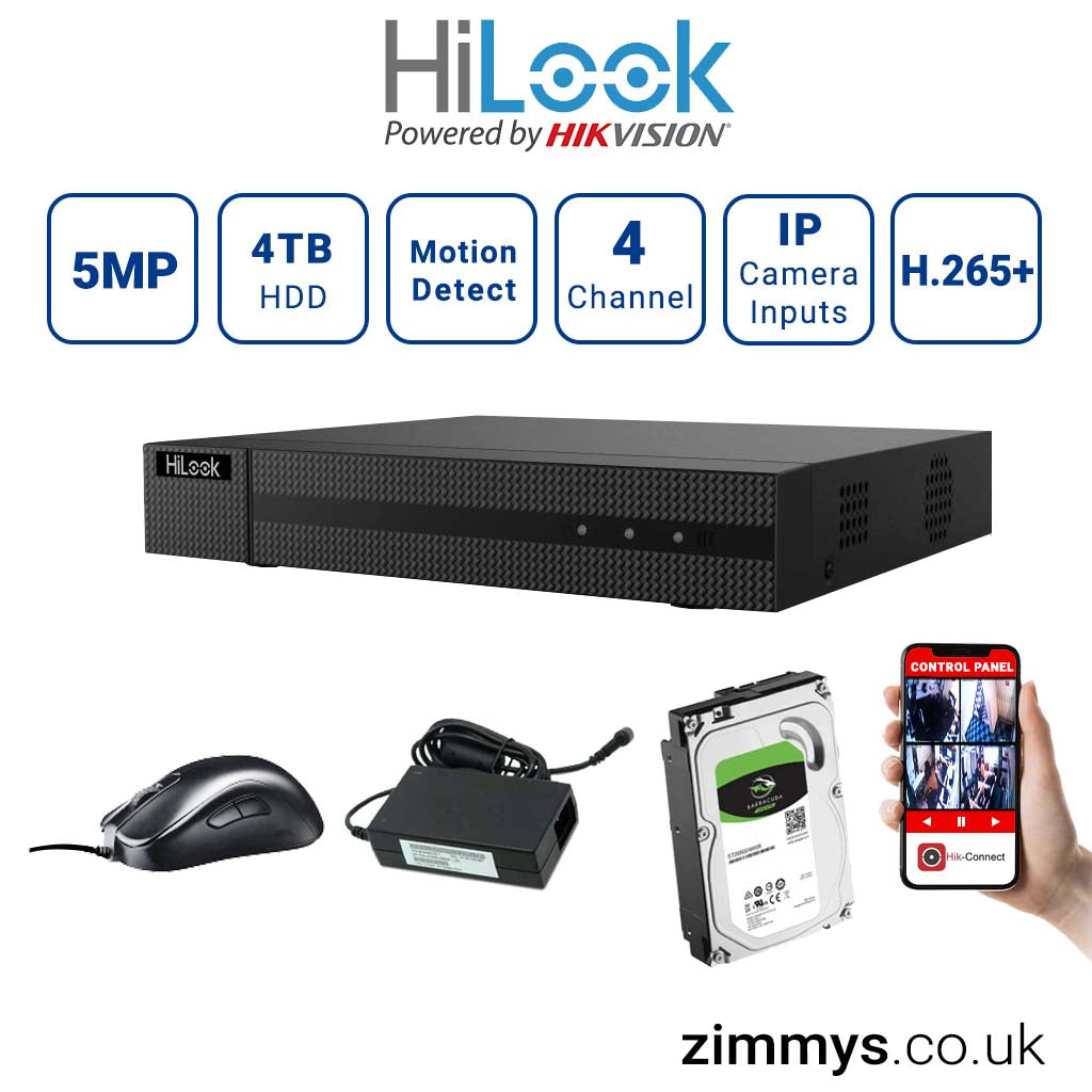 Hikvision HiLook 5MP 4CH DVR (204Q-M1) with 4TB HDD