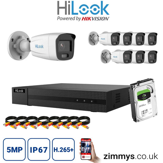 HiLook 5MP CCTV Kit 8CH 8MP NVR (NVR-108MH) with 8x Bullet Cameras (IPC-B159H) and 1TB HDD