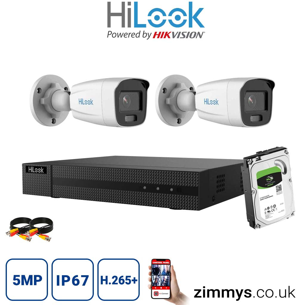 Hikvision HiLook 5MP CCTV Kit 4CH 8MP NVR (NVR-104MH) with 2x Bullet Cameras (IPC-B159H) and 4TB HDD