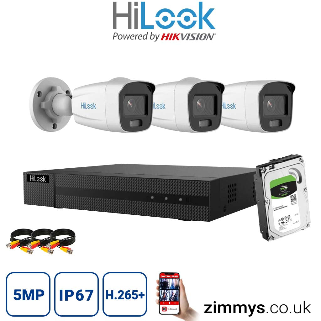 Hikvision HiLook 5MP CCTV Kit 4CH 8MP NVR (NVR-104MH) with 3x Bullet Cameras (IPC-B159H) and 1TB HDD