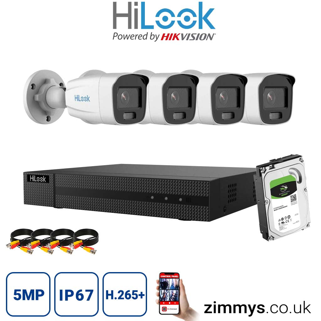 HiLook 5MP CCTV Kit 4CH 8MP NVR (NVR-104MH) with 4x Bullet Cameras (IPC-B159H) and 1TB HDD