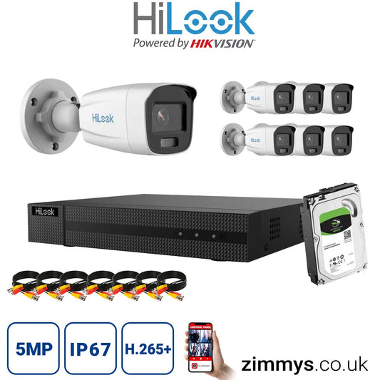 HiLook 5MP CCTV Kit 8CH 8MP NVR (NVR-108MH) with 7x Bullet Cameras (IPC-B159H) and 1TB HDD
