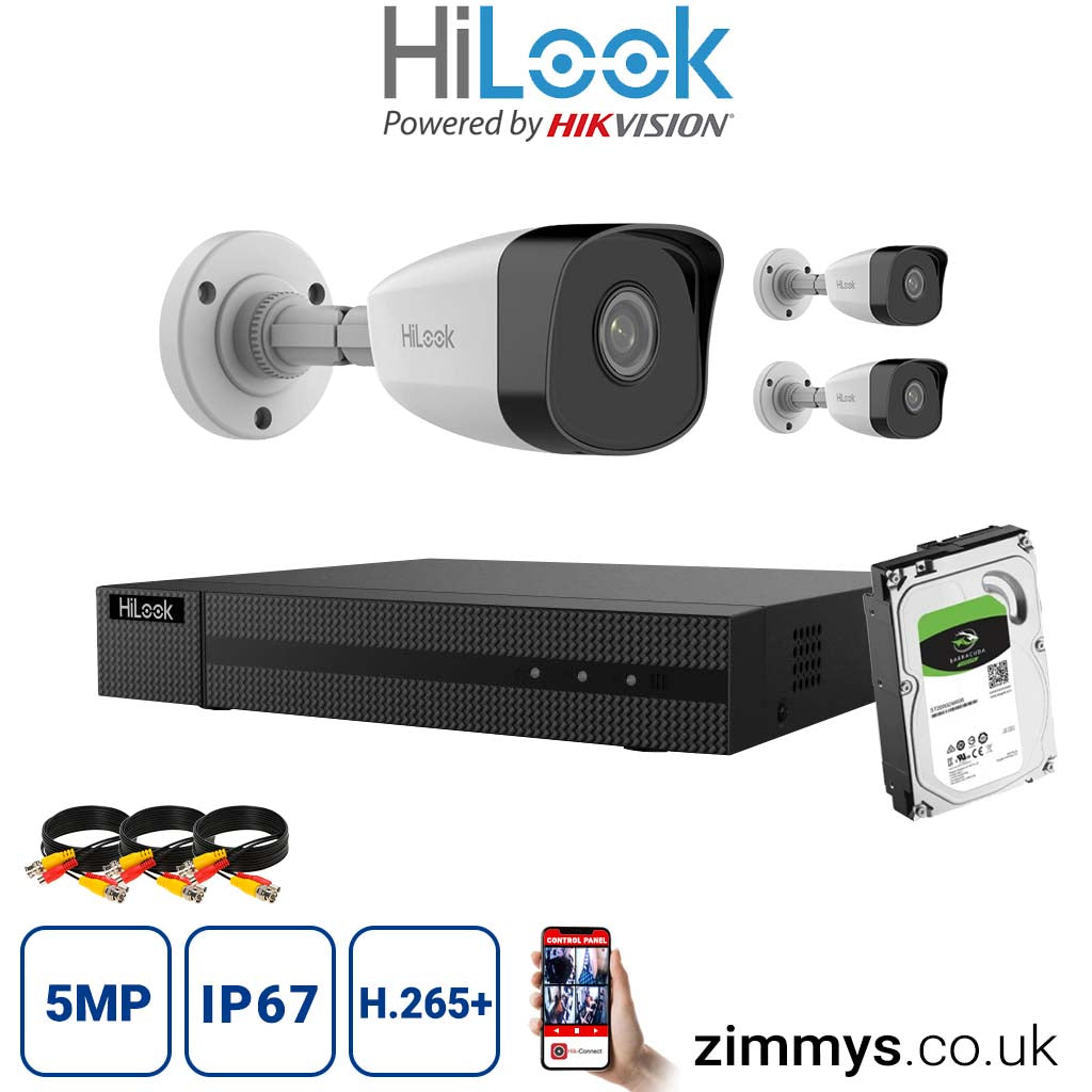 Hikvision HIKVISION HiLook 8MP CCTV Kit 4CH NVR (NVR-104MH-C/4P) with 3x 5MP IP Bullet Cameras (IPC-B150H-M) and 3TB HDD
